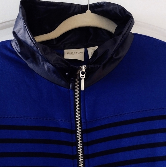 Chico's Cobalt Blue Soft Zenergy Zip Up Jacket XL Striped Athleisure Lounge - Picture 4 of 15